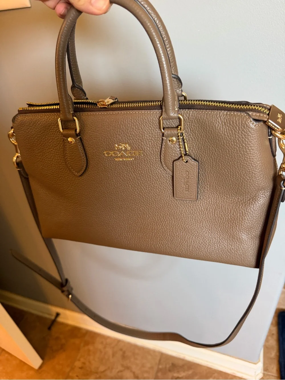 COACH Brown Pebbled Leather Satchel with Gold Hardware